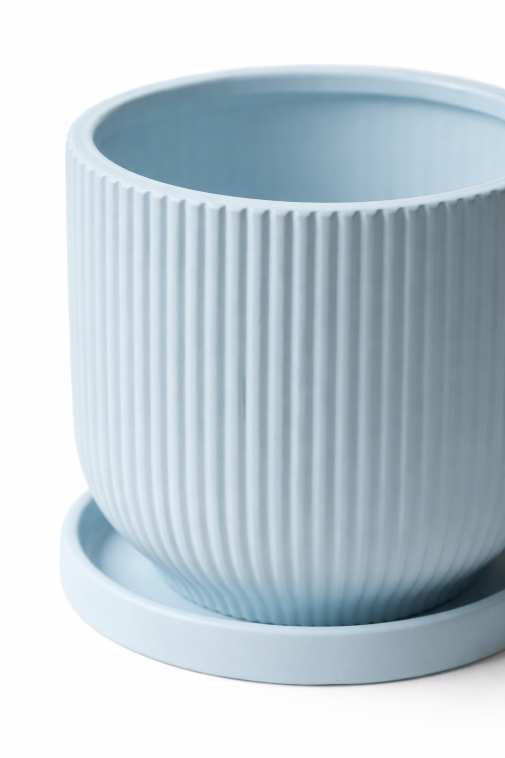 Pot de Fleur Céramique Scandinave - Stries Nordiques avec Plateau