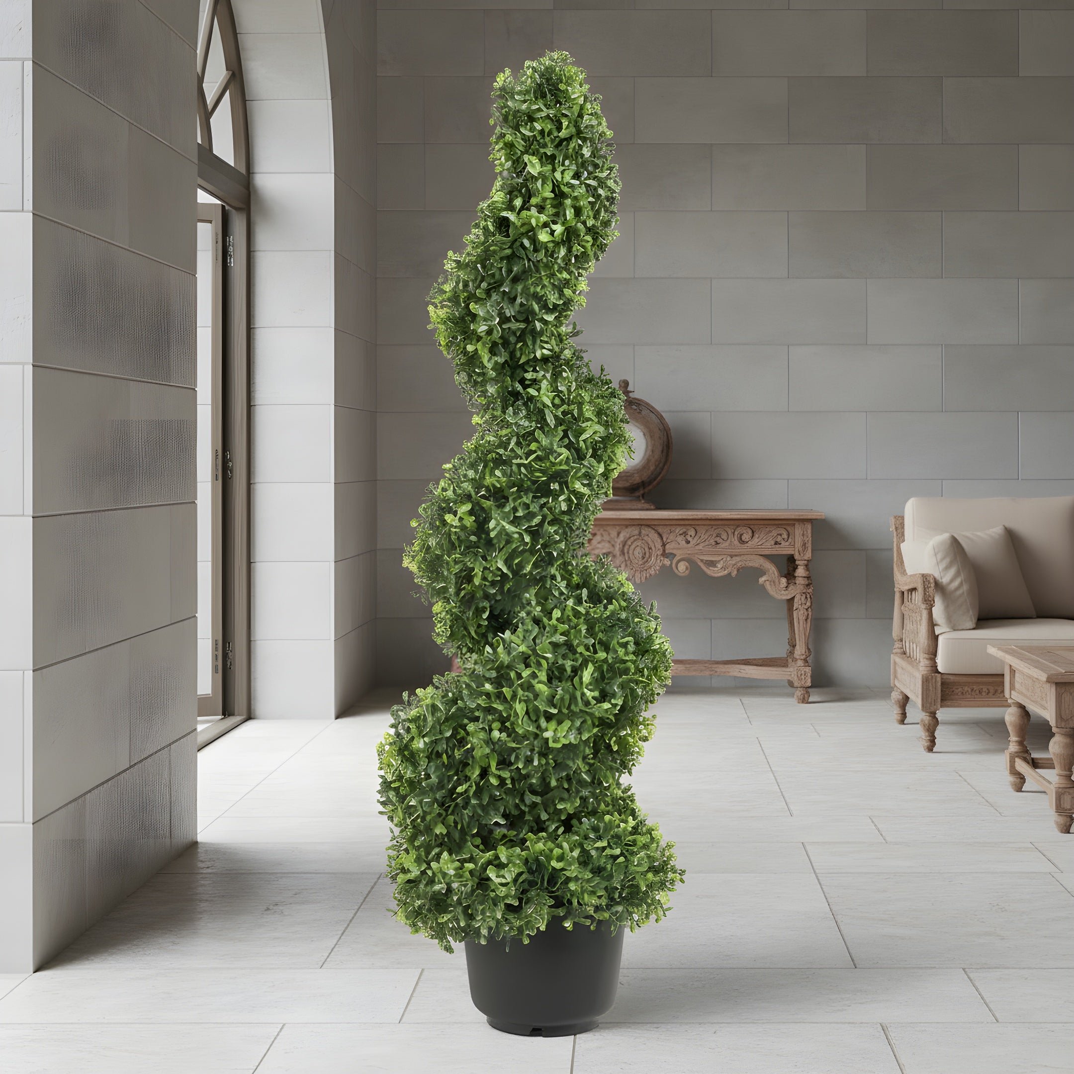 Topiaire Éternelle en Spirale - Duo de Buis Sculptural 122 cm