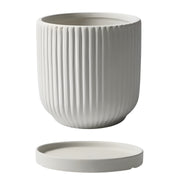 Pot de Fleur Céramique Scandinave - Stries Nordiques avec Plateau