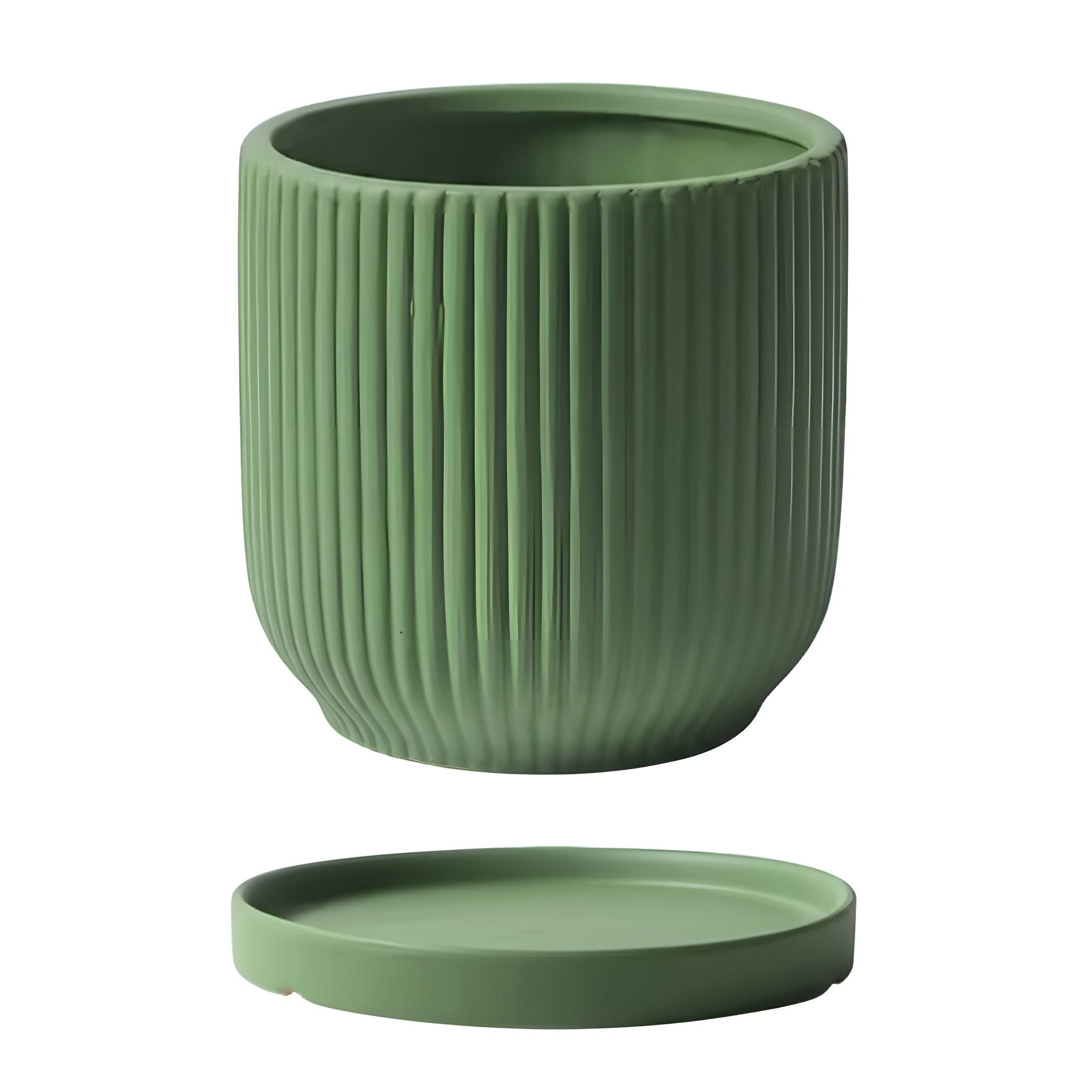 Pot de Fleur Céramique Scandinave - Stries Nordiques avec Plateau
