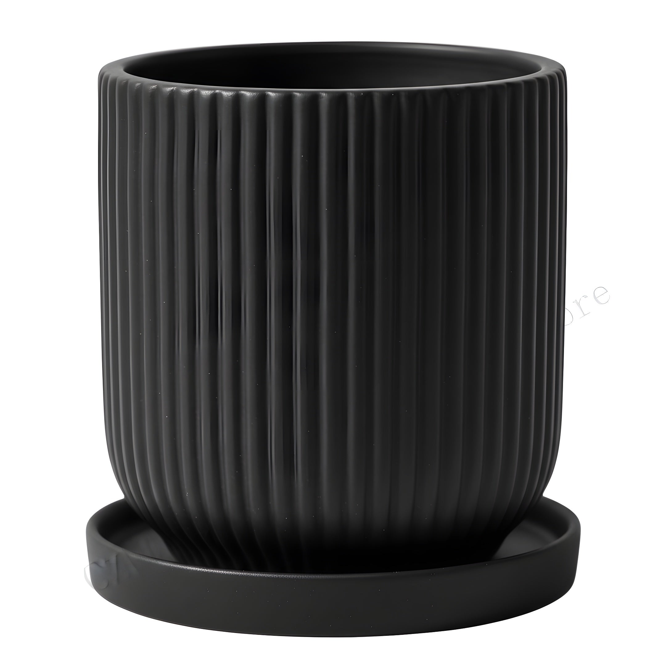 Pot de Fleur Céramique Scandinave - Stries Nordiques avec Plateau