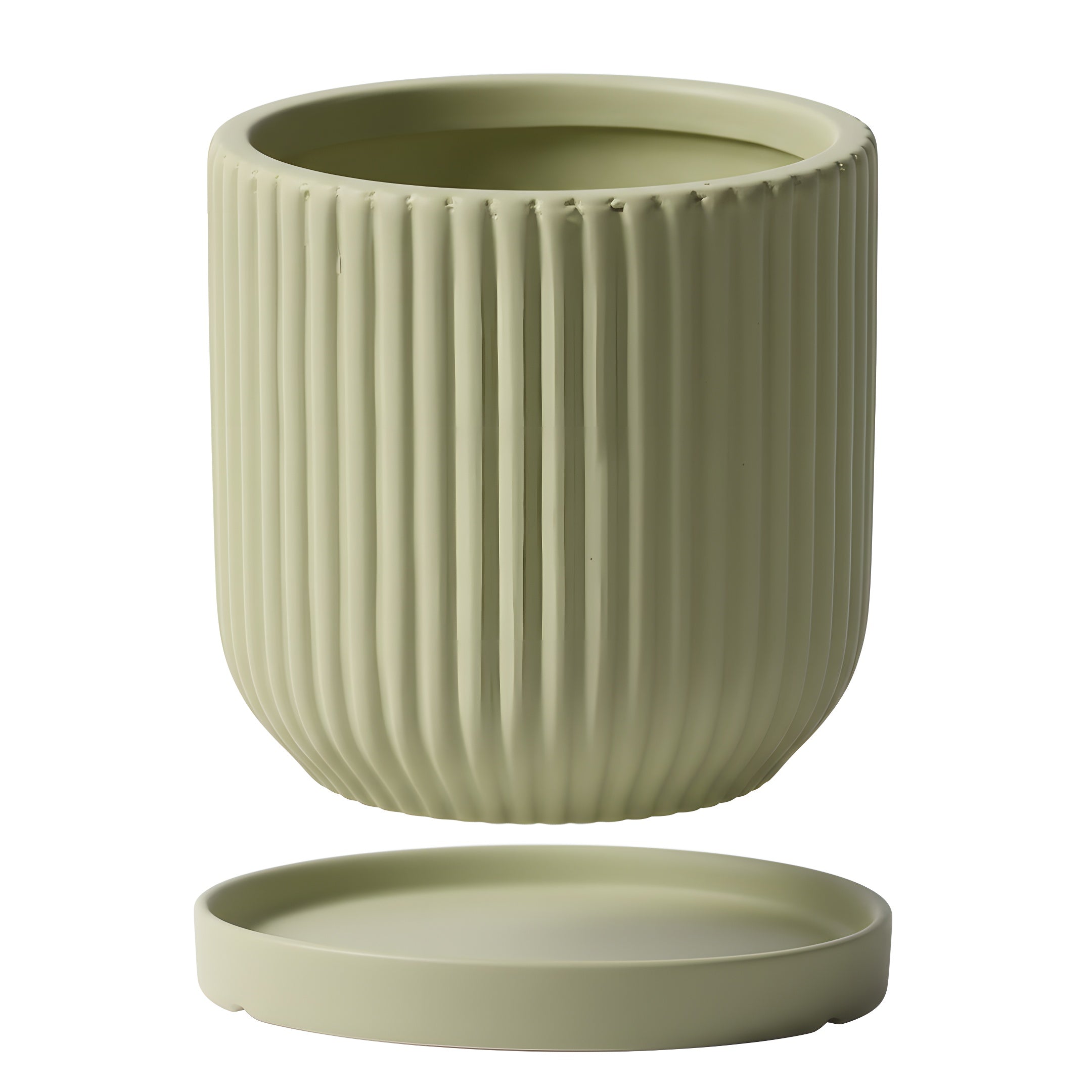 Pot de Fleur Céramique Scandinave - Stries Nordiques avec Plateau