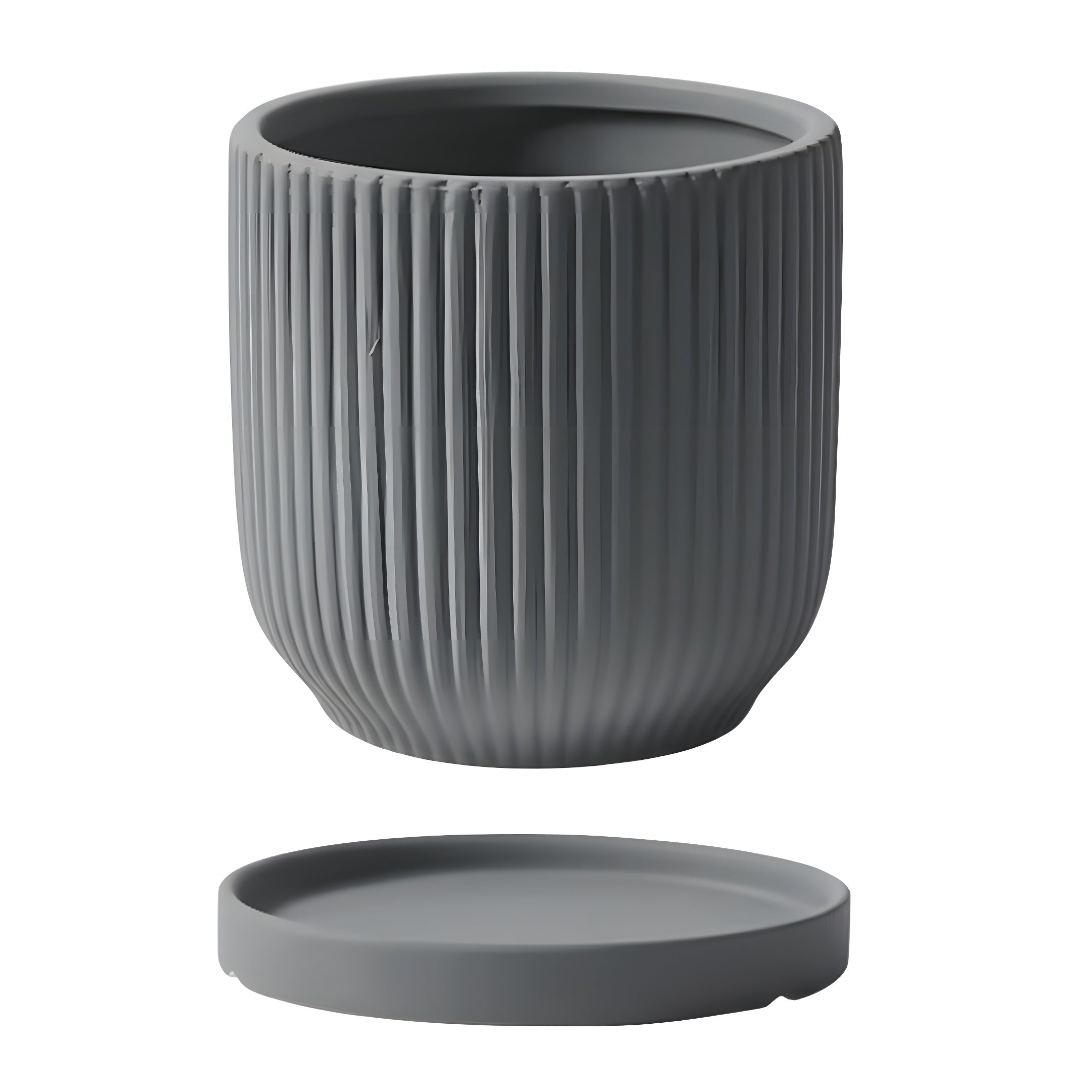 Pot de Fleur Céramique Scandinave - Stries Nordiques avec Plateau