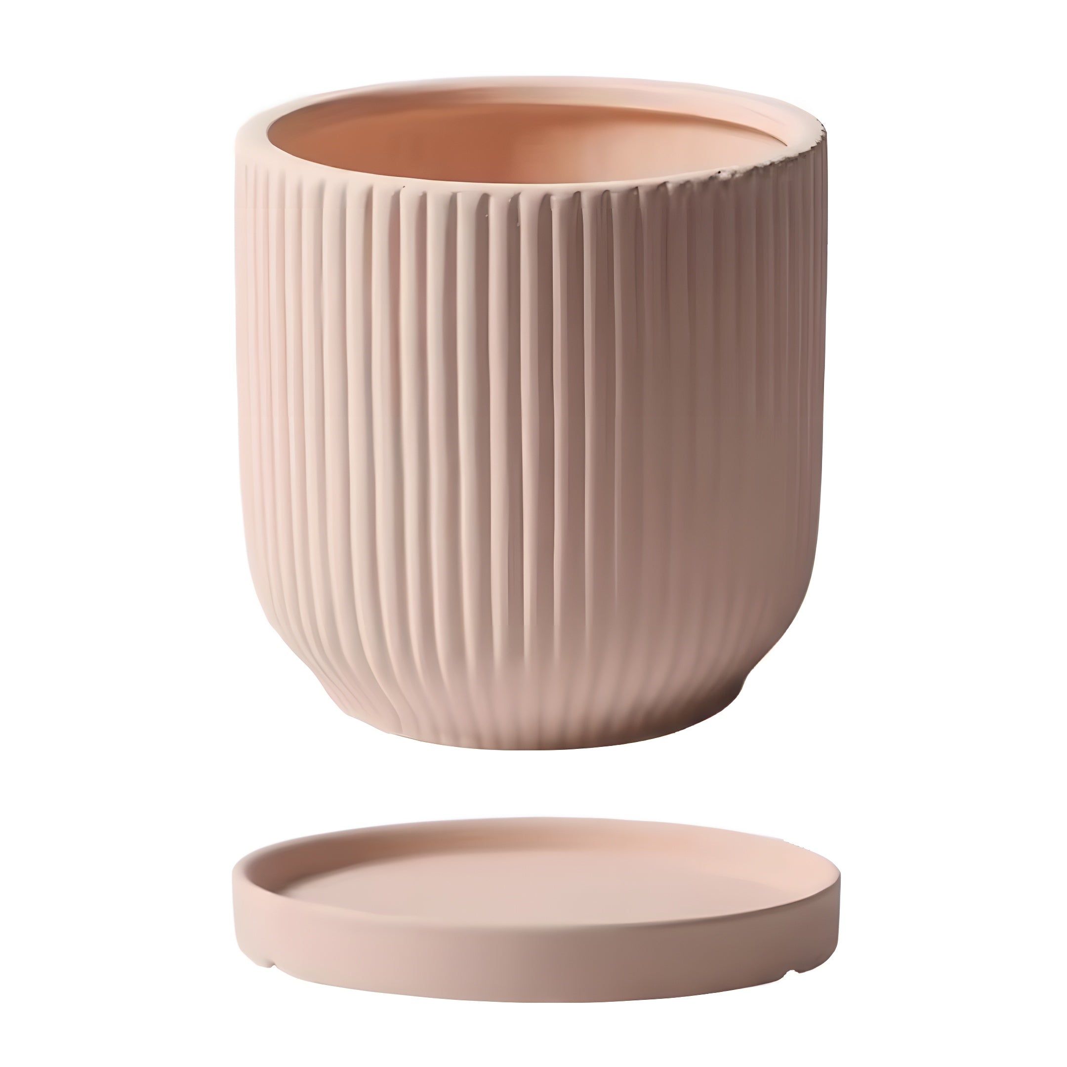 Pot de Fleur Céramique Scandinave - Stries Nordiques avec Plateau