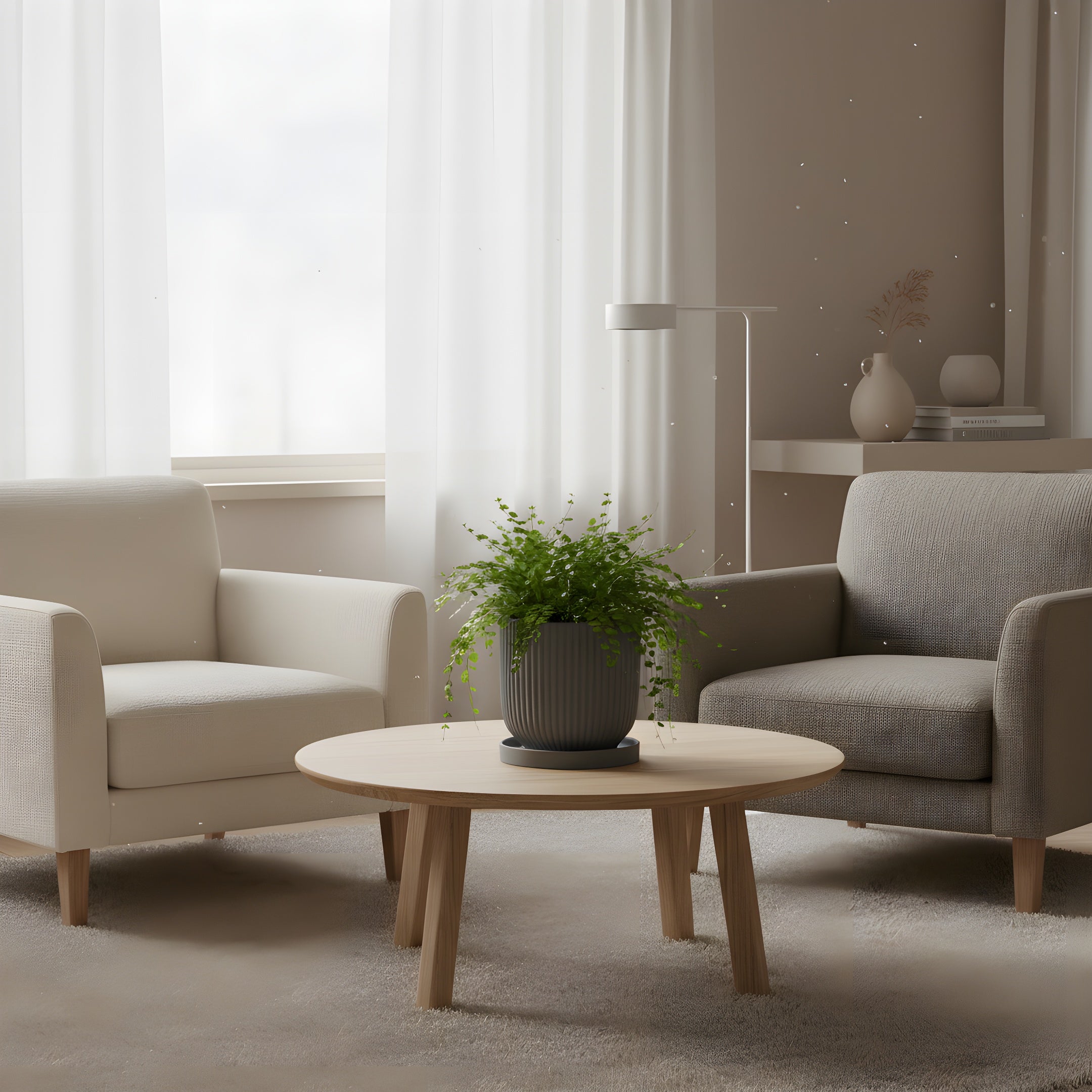 Pot de Fleur Céramique Scandinave - Stries Nordiques avec Plateau