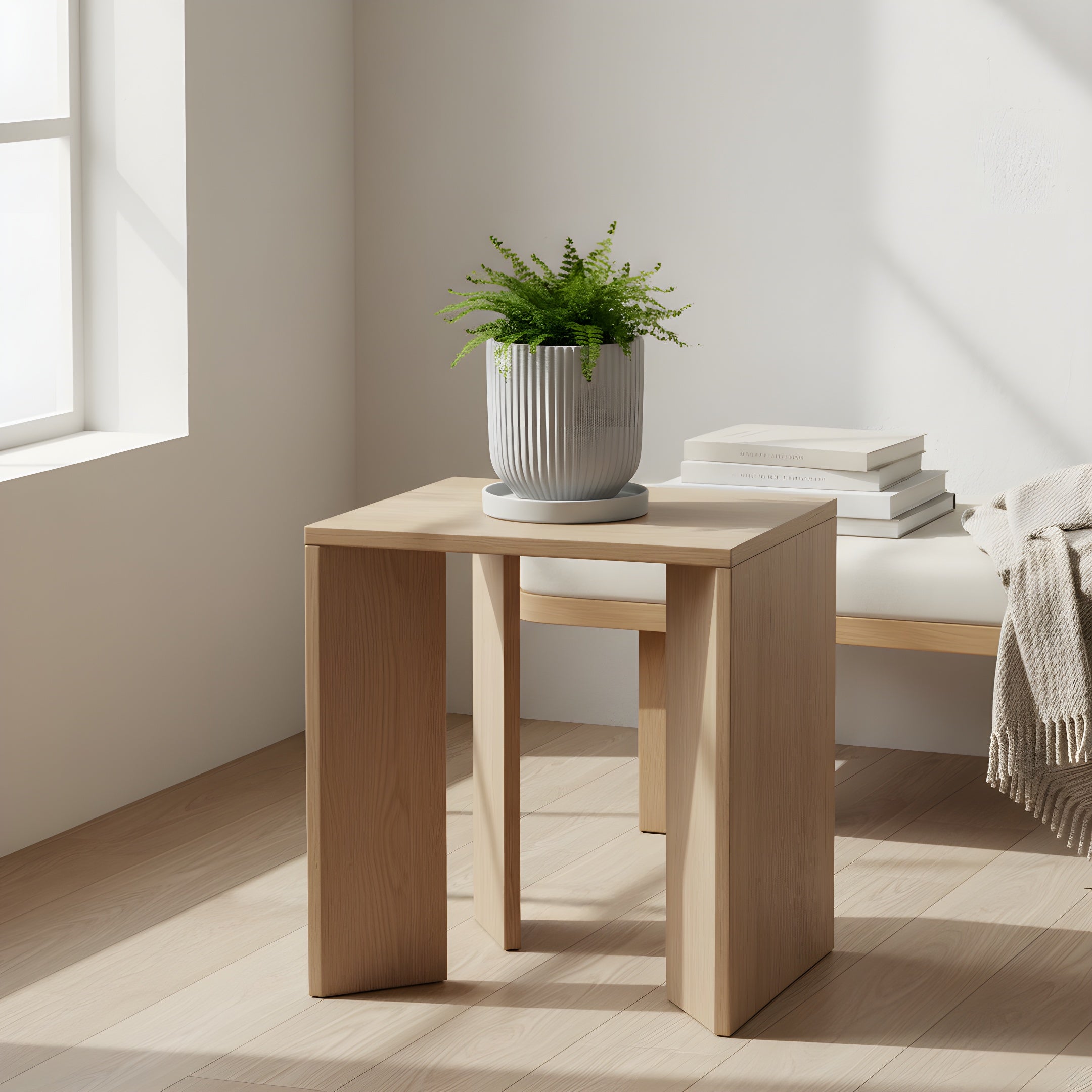Pot de Fleur Céramique Scandinave - Stries Nordiques avec Plateau