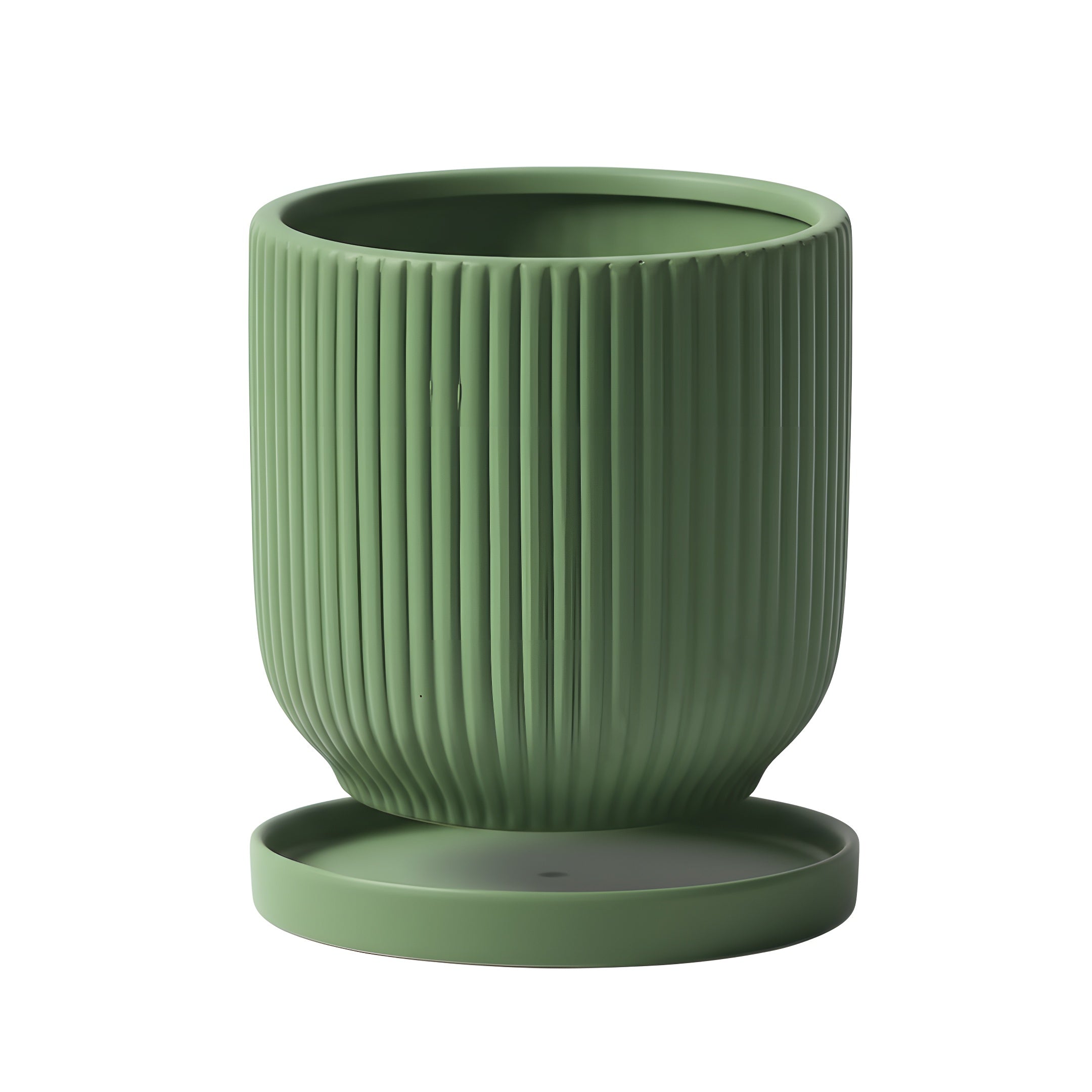 Pot de Fleur Céramique Scandinave - Stries Nordiques avec Plateau