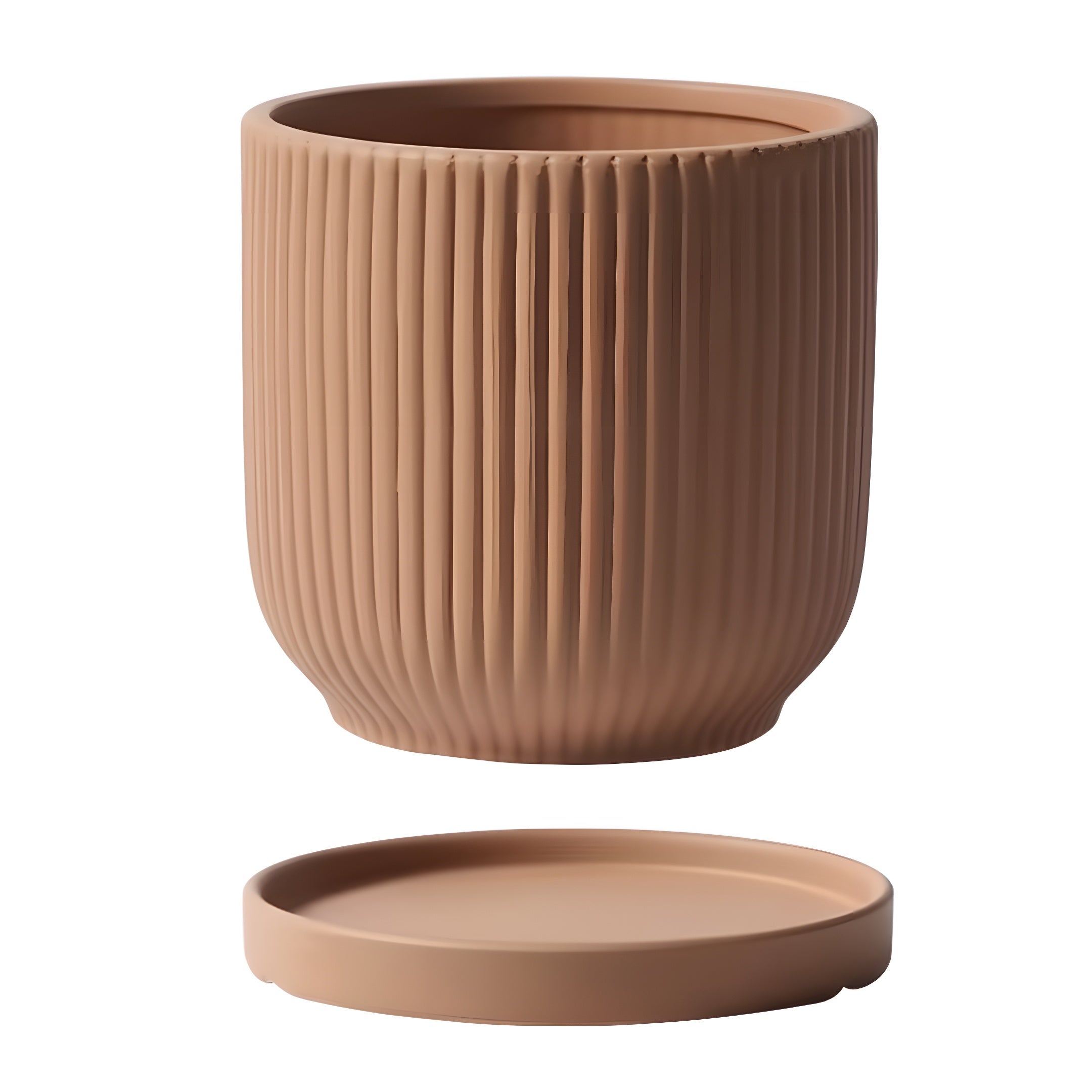 Pot de Fleur Céramique Scandinave - Stries Nordiques avec Plateau