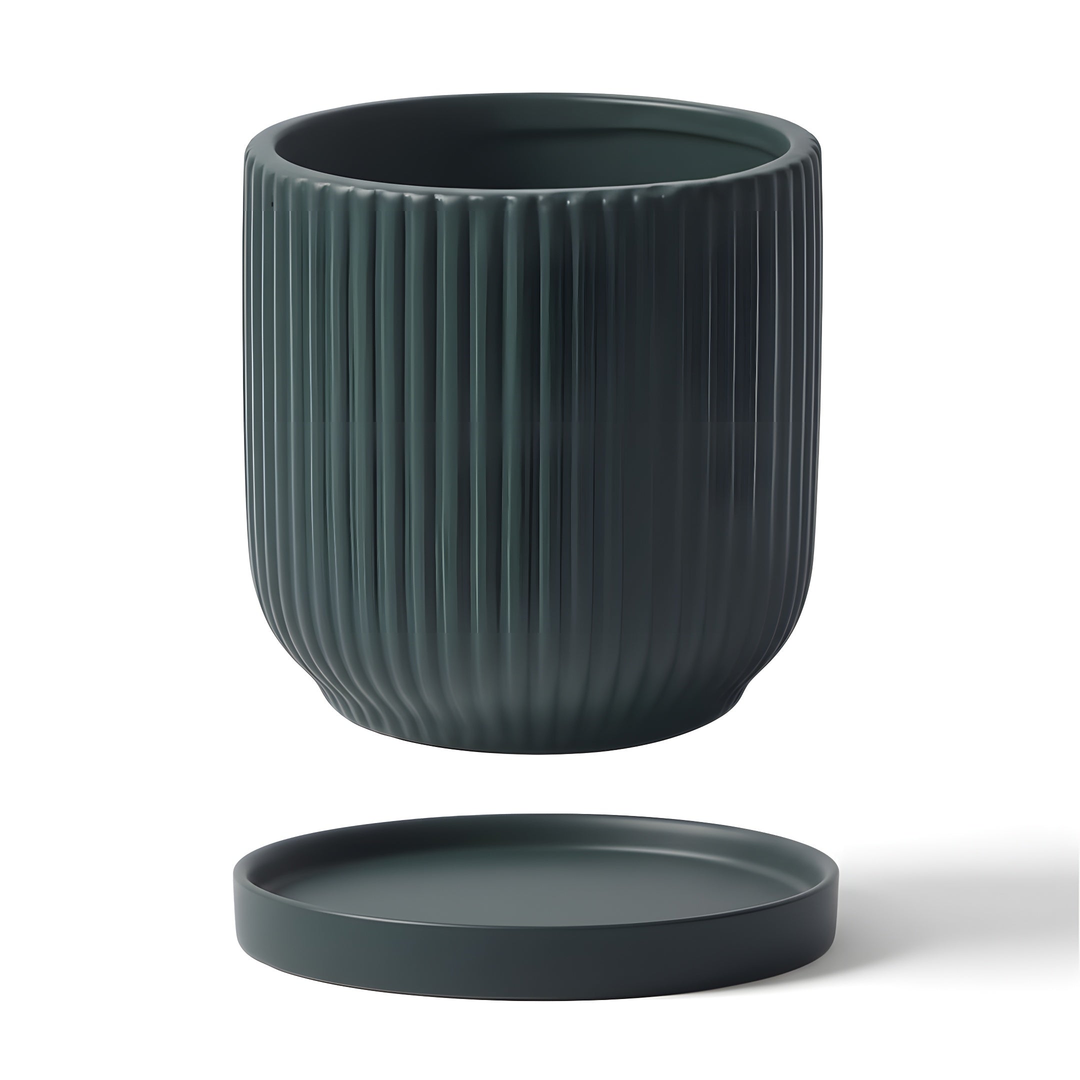 Pot de Fleur Céramique Scandinave - Stries Nordiques avec Plateau