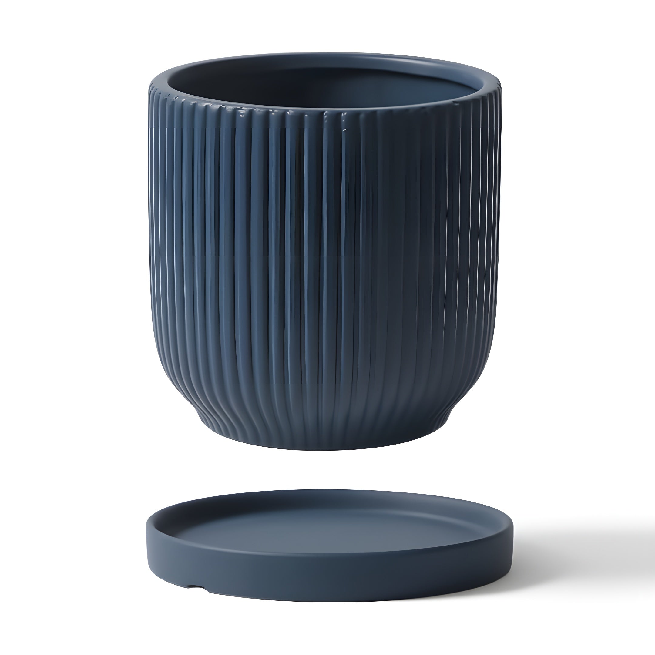 Pot de Fleur Céramique Scandinave - Stries Nordiques avec Plateau