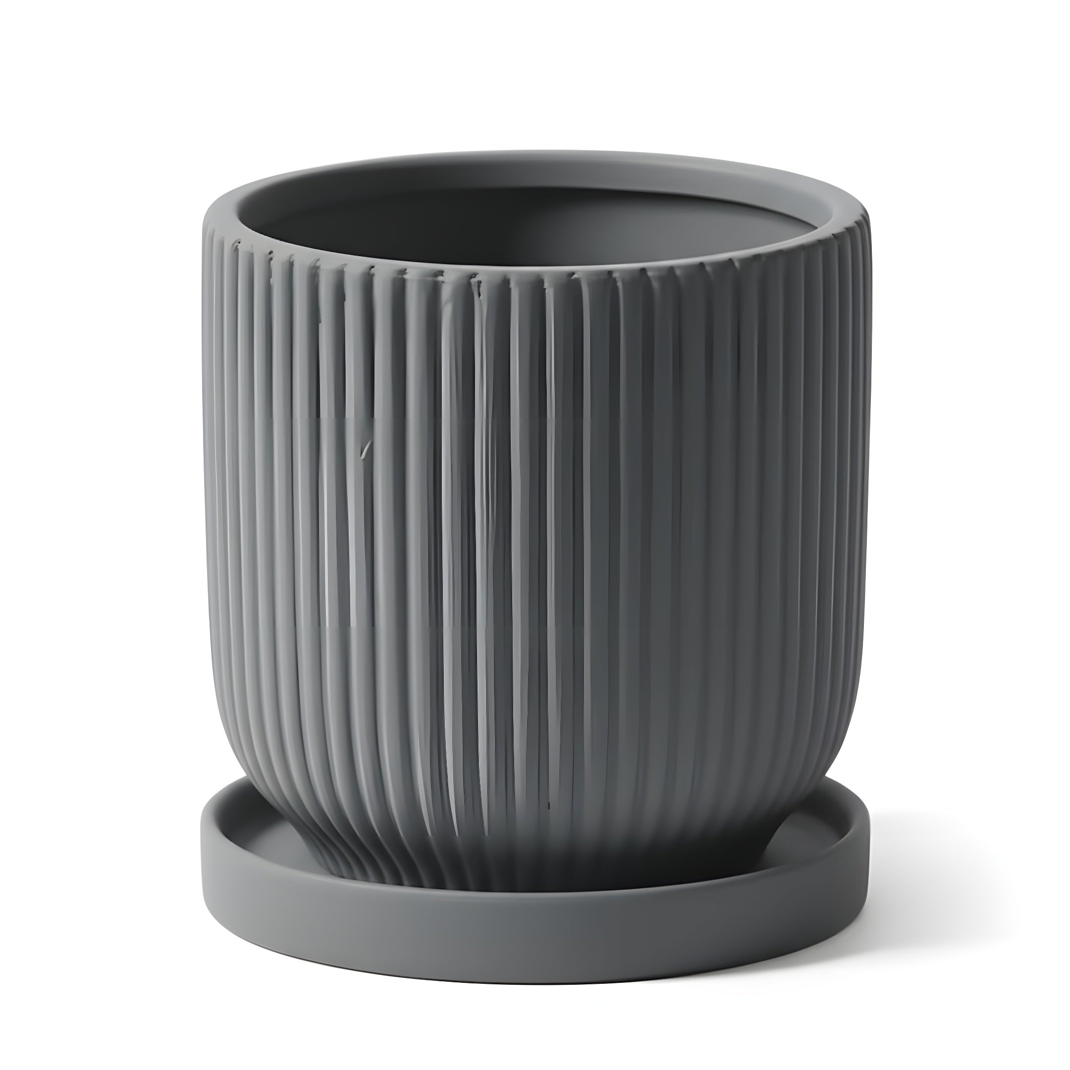 Pot de Fleur Céramique Scandinave - Stries Nordiques avec Plateau