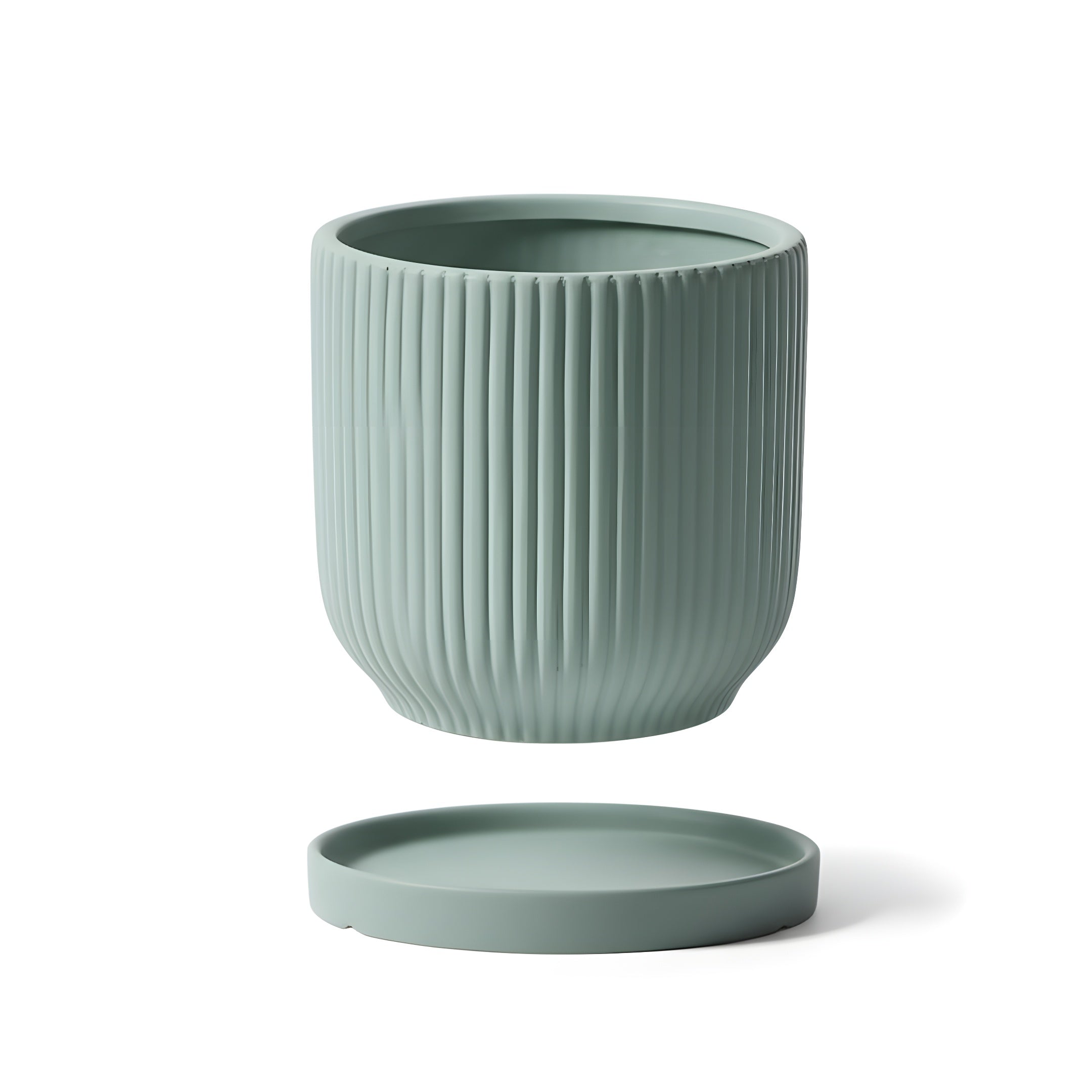 Pot de Fleur Céramique Scandinave - Stries Nordiques avec Plateau