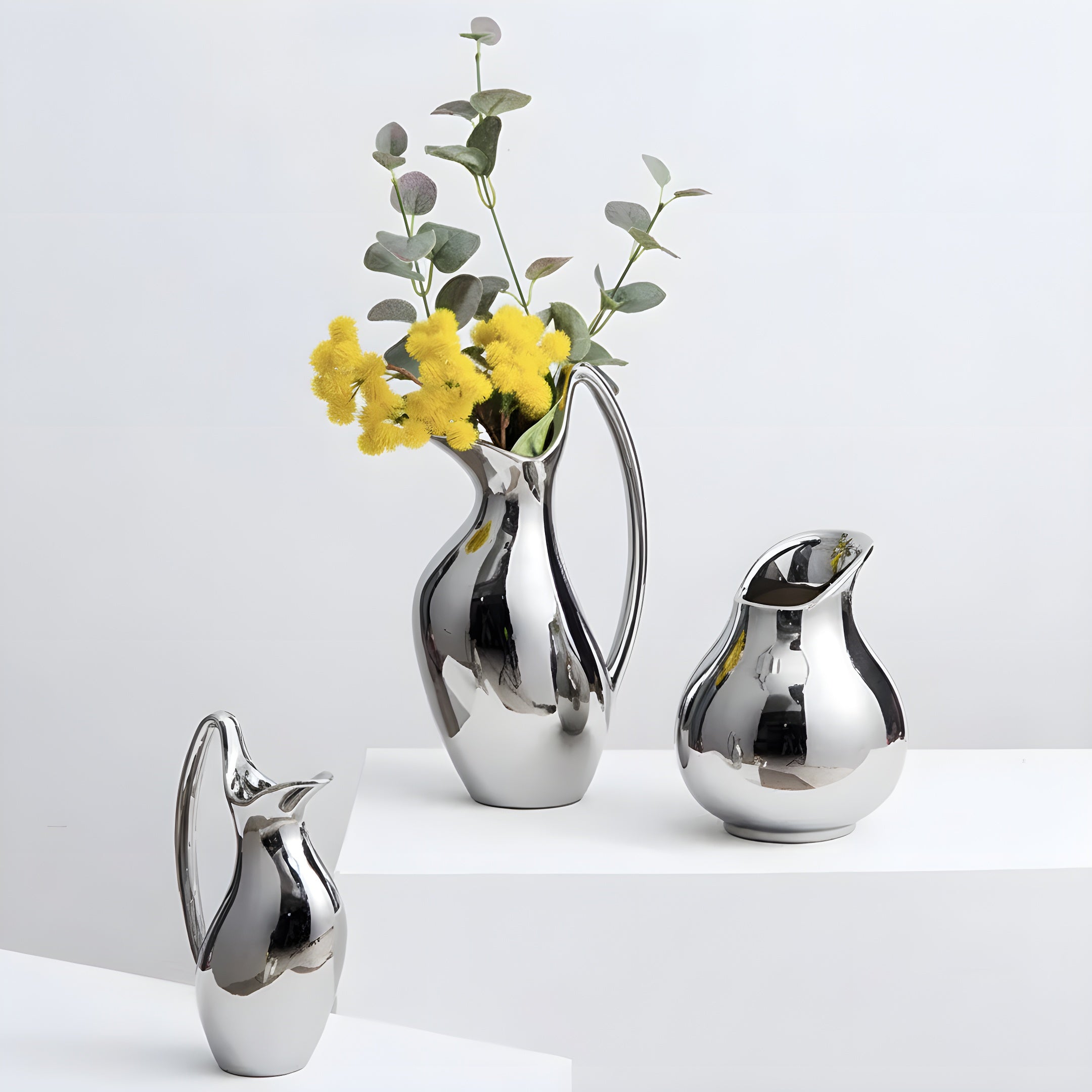 Vase Céramique Sculptural - Éclat Argent