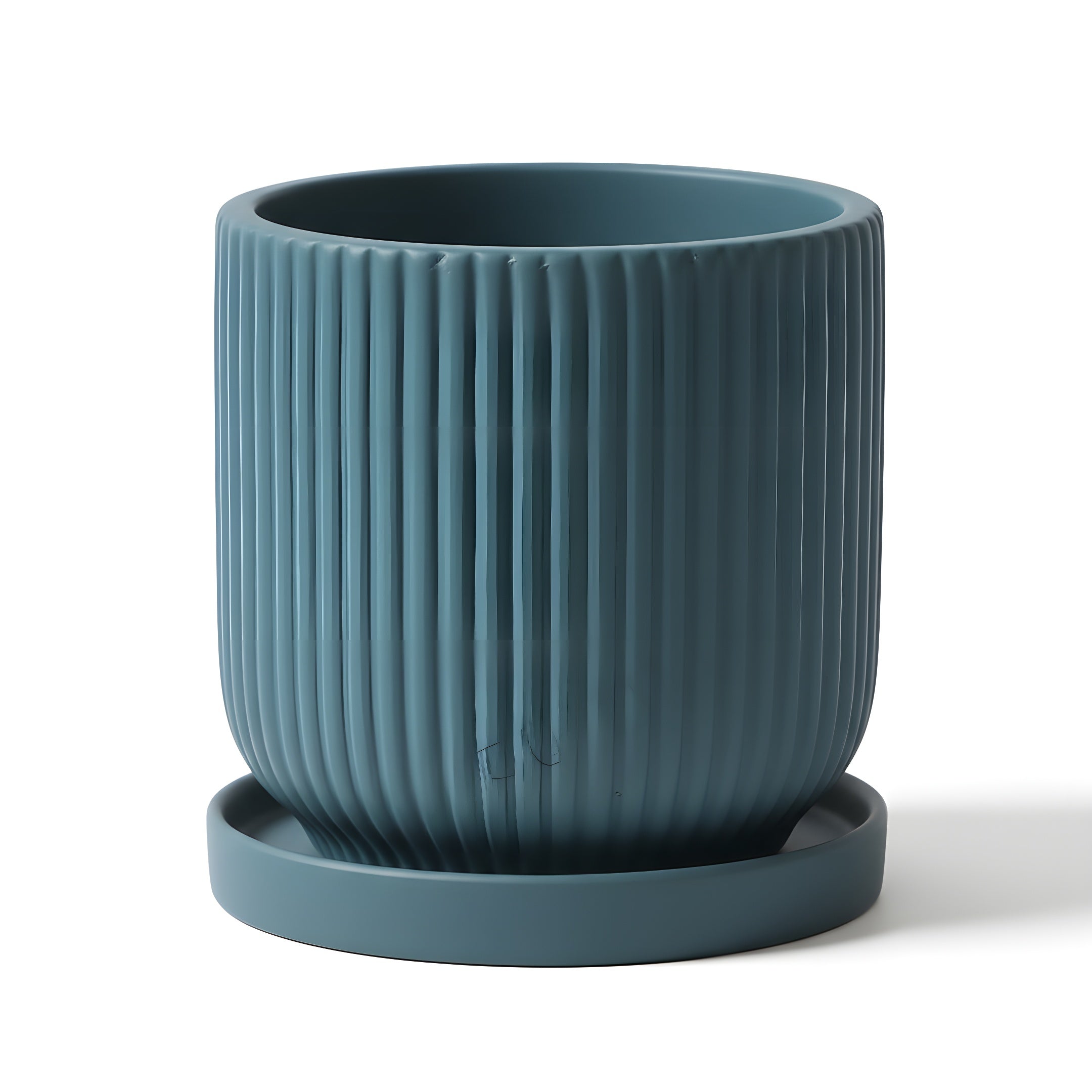 Pot de Fleur Céramique Scandinave - Stries Nordiques avec Plateau
