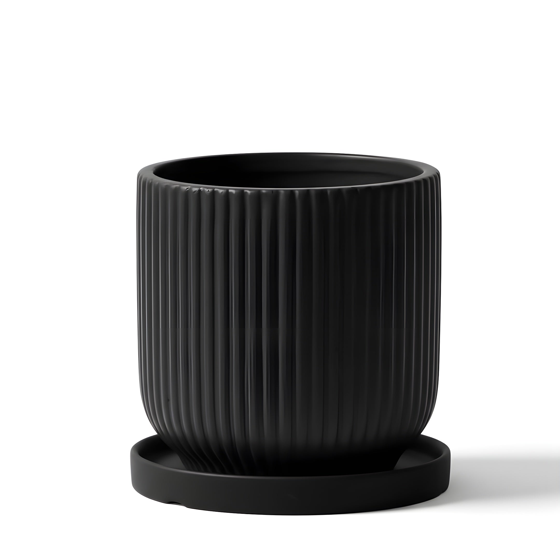 Pot de Fleur Céramique Scandinave - Stries Nordiques avec Plateau