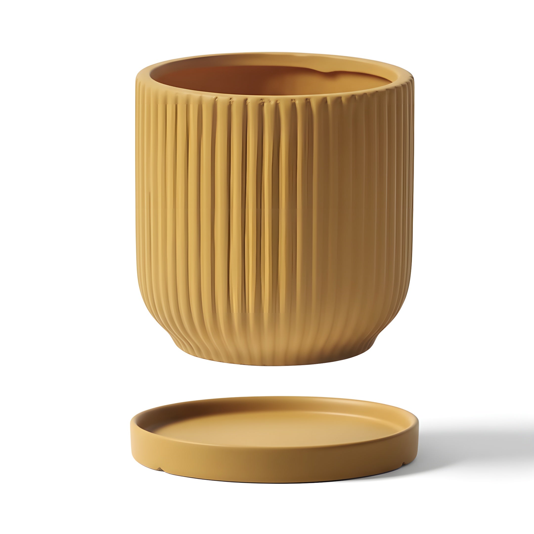 Pot de Fleur Céramique Scandinave - Stries Nordiques avec Plateau